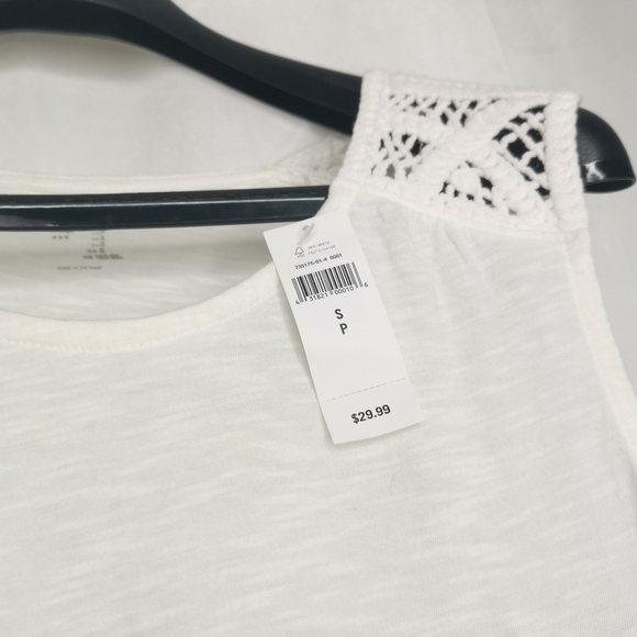 💙3/$25💙Gap White Cotton Sleeveless‎ Crochet Detail Casual Lightweight Tank Top - Picture 7 of 8